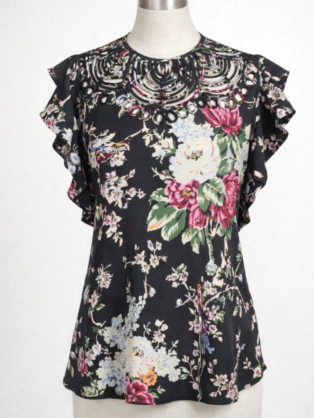 Anthropologie Ranna Gill "Markie" Top | Black Floral Cutout Blouse